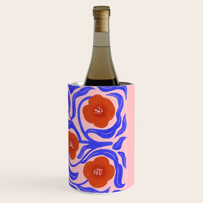 Bold Red Flowers And Blue Leaves Wine Chiller Gallery Image 3
