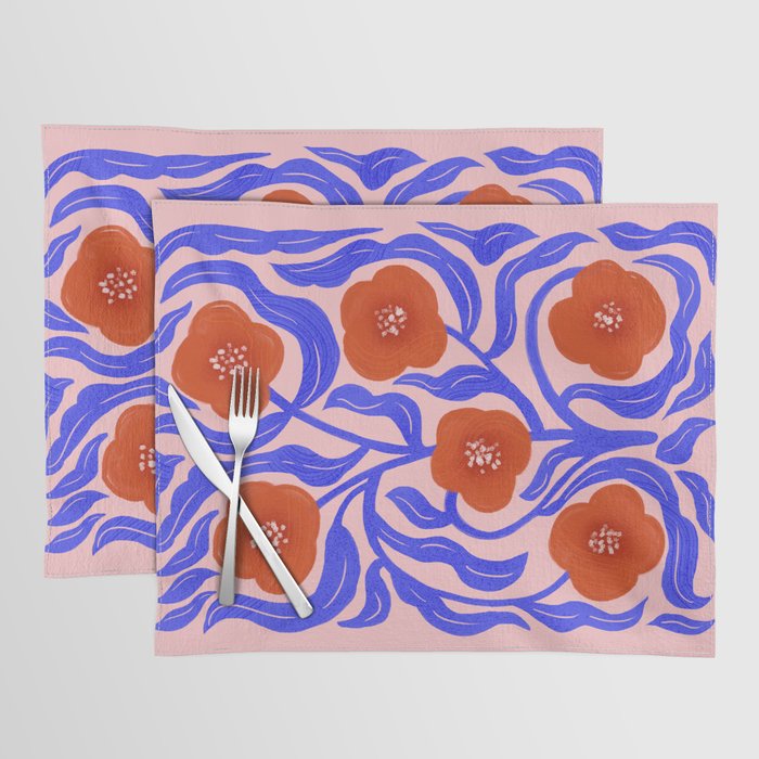 Bold Red Flowers And Blue Leaves Placemat Gallery Image 1