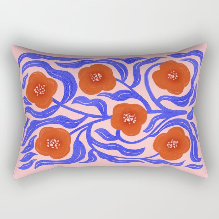 Bold Red Flowers And Blue Leaves Rectangular Pillow Gallery Image 2
