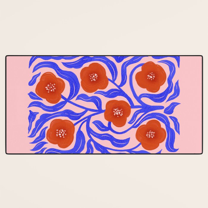 Bold Red Flowers And Blue Leaves Desk Mat Gallery Image 3