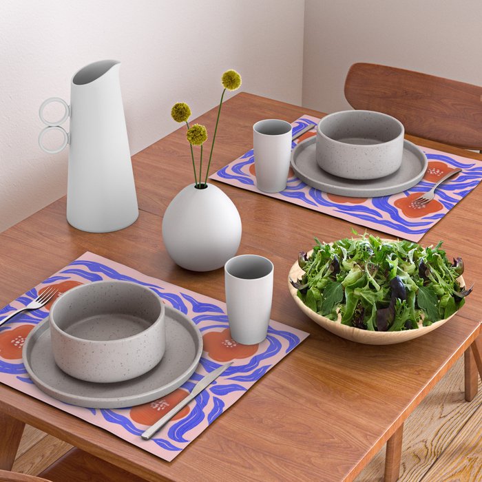 Bold Red Flowers And Blue Leaves Placemat Gallery Image 2