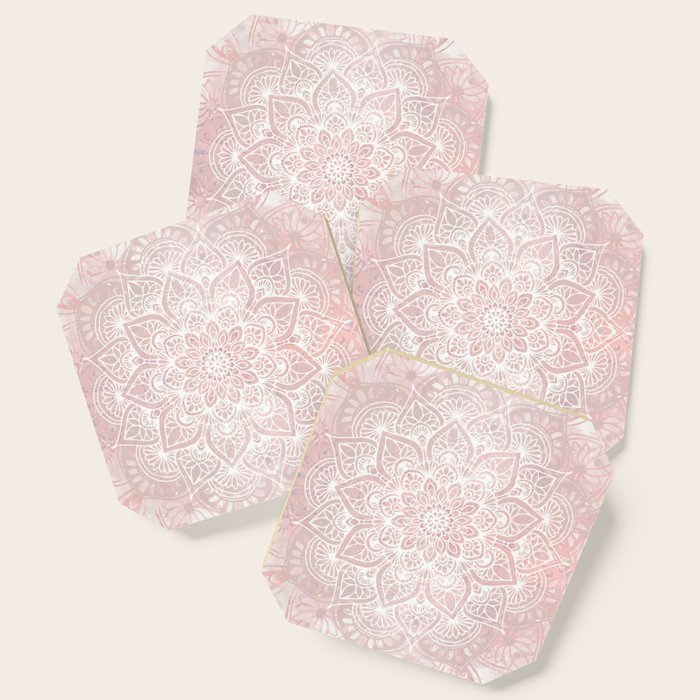 Mandala Yoga Love, Blush Pink Floral Coaster Gallery Image 1