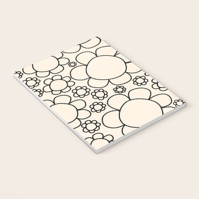 Cheerful Doodle Flowers Pattern in Black and Almond Cream Notebook Gallery Image 3