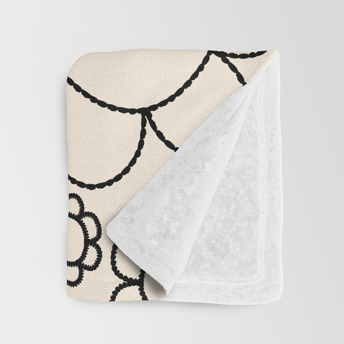 Cheerful Doodle Flowers Pattern in Black and Almond Cream Throw Blanket Gallery Image 3