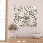 Cheerful Doodle Flowers Pattern in Black and Almond Cream Wall Tapestry Gallery Image 2