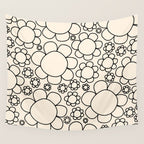 Cheerful Doodle Flowers Pattern in Black and Almond Cream Wall Tapestry Gallery Image 4