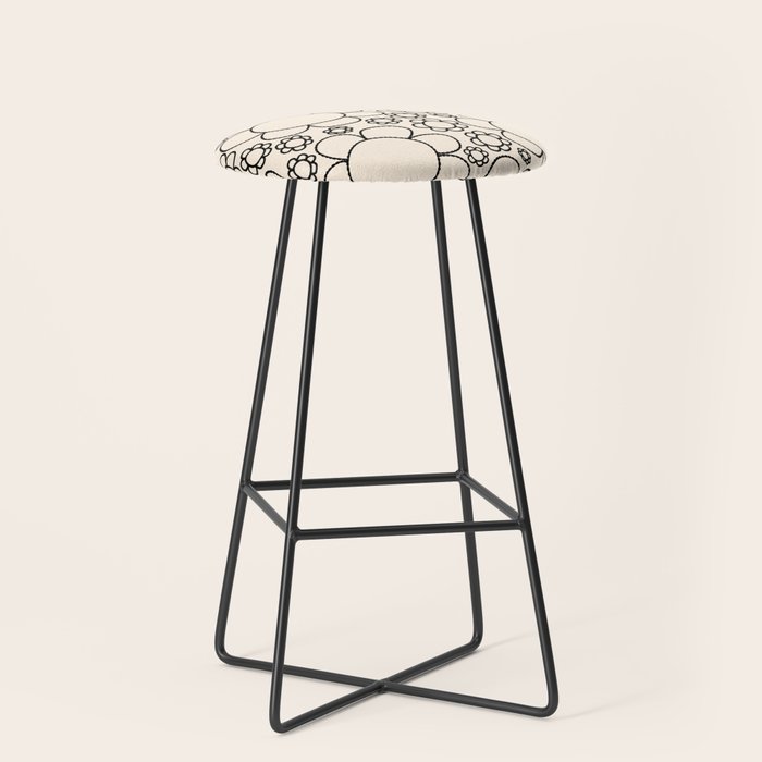 Cheerful Doodle Flowers Pattern in Black and Almond Cream Stool Gallery Image 1