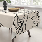 Cheerful Doodle Flowers Pattern in Black and Almond Cream Tablecloth Gallery Image 3