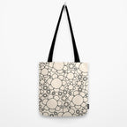 Cheerful Doodle Flowers Pattern in Black and Almond Cream Tote Bag Gallery Image 2