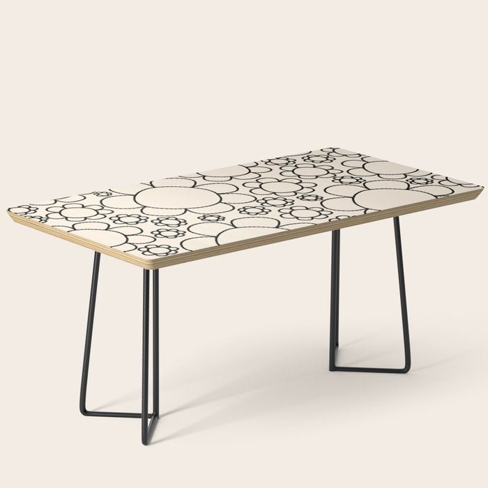 Cheerful Doodle Flowers Pattern in Black and Almond Cream Coffee Table Gallery Image 1