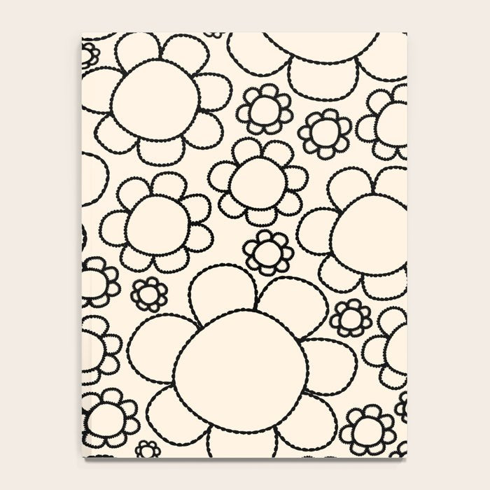 Cheerful Doodle Flowers Pattern in Black and Almond Cream Notebook Gallery Image 4