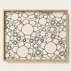 Cheerful Doodle Flowers Pattern in Black and Almond Cream Serving Tray Gallery Image 1