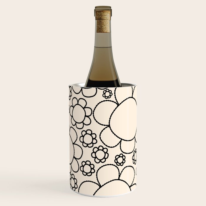 Cheerful Doodle Flowers Pattern in Black and Almond Cream Wine Chiller Gallery Image 2