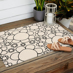 Cheerful Doodle Flowers Pattern in Black and Almond Cream Outdoor Rug Gallery Image 2