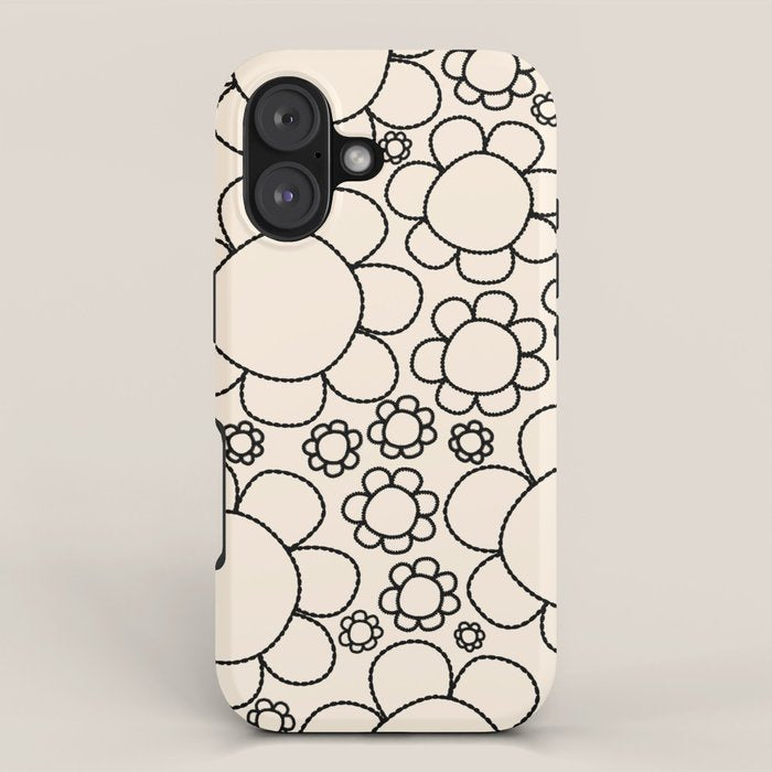 Cheerful Doodle Flowers Pattern in Black and Almond Cream iPhone Case Gallery Image 1