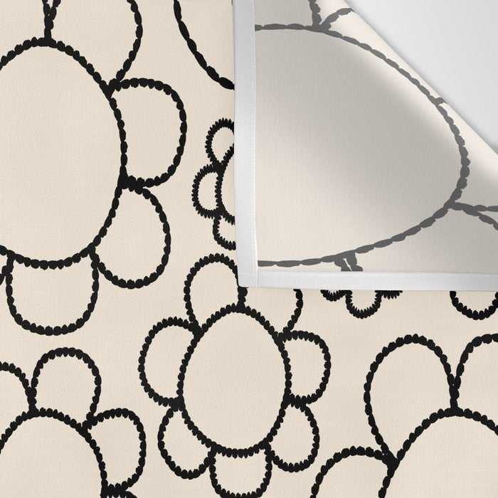 Cheerful Doodle Flowers Pattern in Black and Almond Cream Wall Tapestry Gallery Image 3