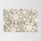 Cheerful Doodle Flowers Pattern in Black and Almond Cream Rug Gallery Image 2