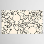Cheerful Doodle Flowers Pattern in Black and Almond Cream Tablecloth Gallery Image 2
