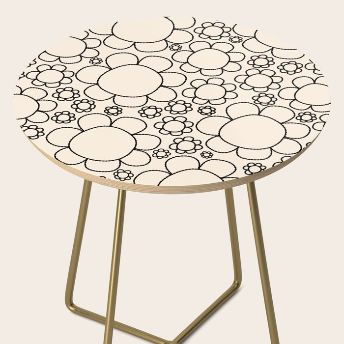 Cheerful Doodle Flowers Pattern in Black and Almond Cream Side Table Gallery Image 2