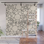 Cheerful Doodle Flowers Pattern in Black and Almond Cream Wall Mural Gallery Image 1