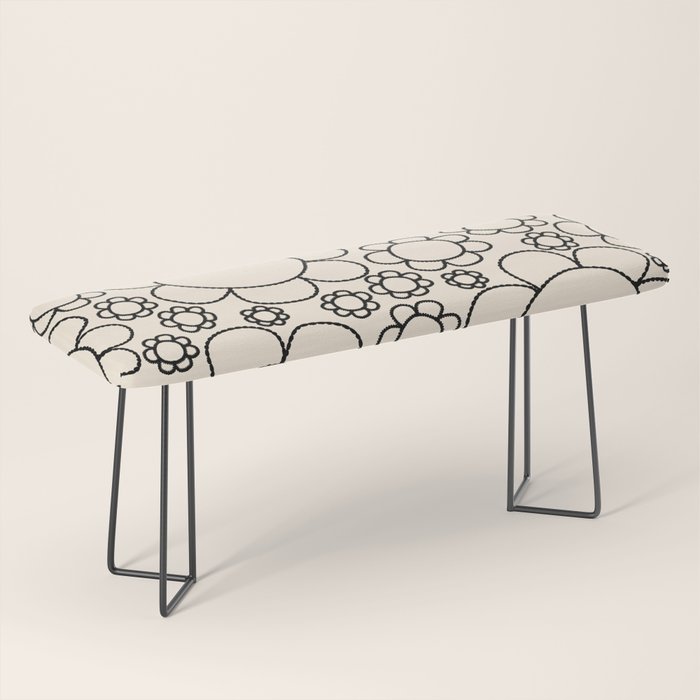Cheerful Doodle Flowers Pattern in Black and Almond Cream Bench Gallery Image 1