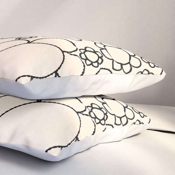 Cheerful Doodle Flowers Pattern in Black and Almond Cream Pillow Sham Gallery Image 3