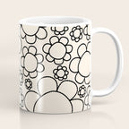 Cheerful Doodle Flowers Pattern in Black and Almond Cream Coffee Mug Gallery Image 1