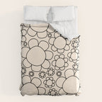 Cheerful Doodle Flowers Pattern in Black and Almond Cream Duvet Cover Gallery Image 6