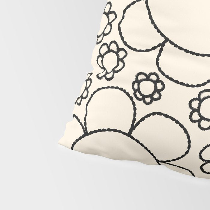 Cheerful Doodle Flowers Pattern in Black and Almond Cream Pillow Sham Gallery Image 4
