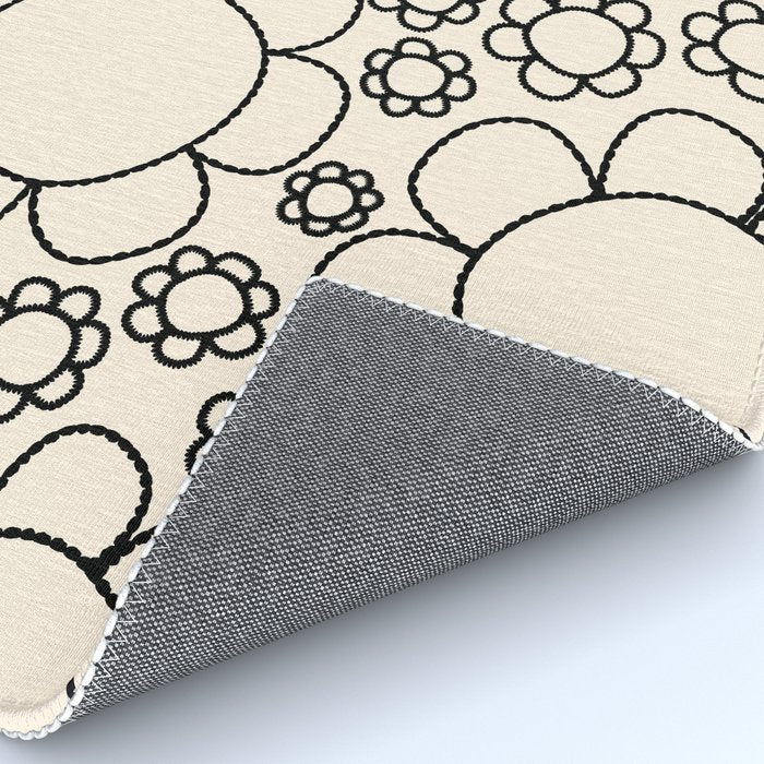 Cheerful Doodle Flowers Pattern in Black and Almond Cream Rug Gallery Image 4