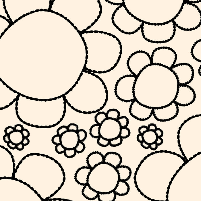 Cheerful Doodle Flowers Pattern in Black and Almond Cream Coffee Mug Gallery Image 2
