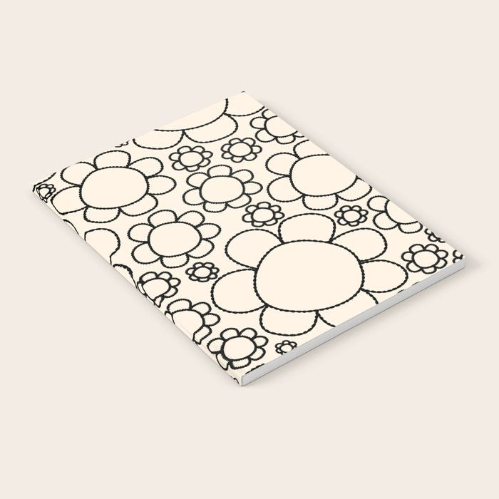 Cheerful Doodle Flowers Pattern in Black and Almond Cream Notebook Gallery Image 2
