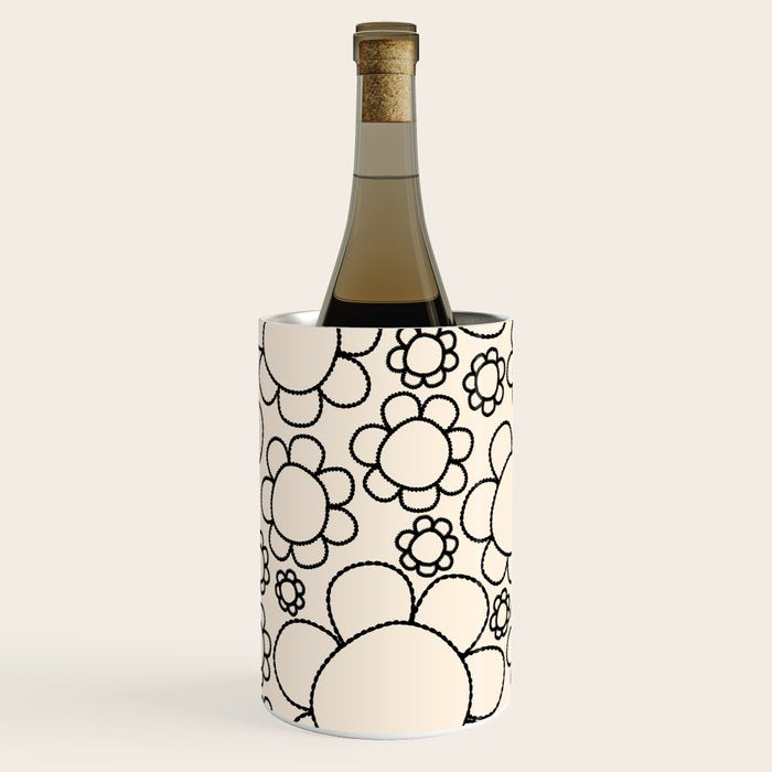 Cheerful Doodle Flowers Pattern in Black and Almond Cream Wine Chiller Gallery Image 3