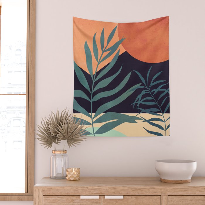 Abstract Art Tropical Leaves 16 Wall Tapestry Gallery Image 2