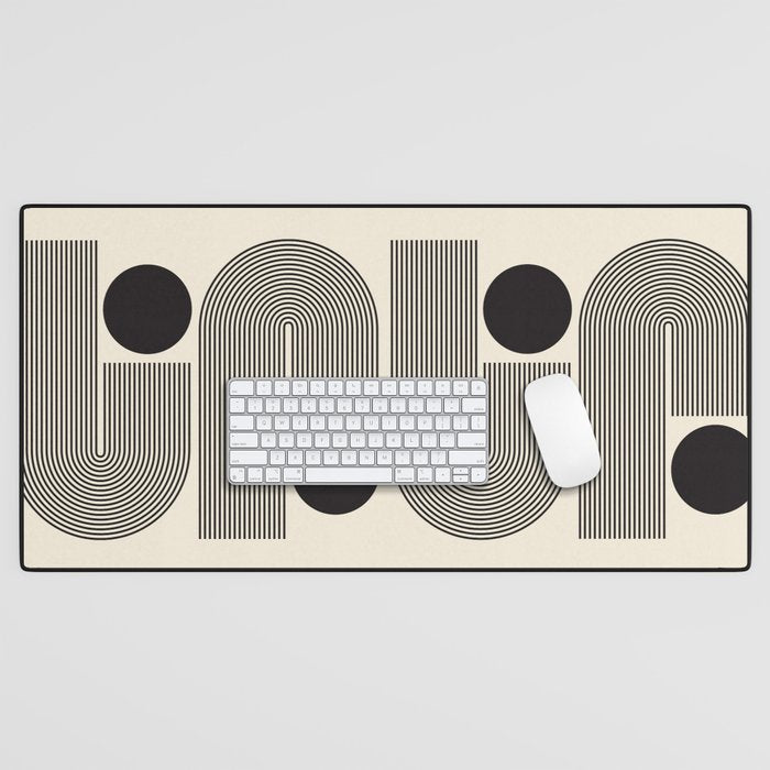 Abstraction_BLACK_LINE_DOT_POP_ART_Minimalism_004D Desk Mat Gallery Image 1