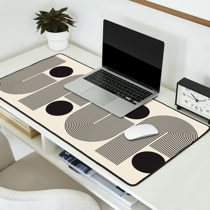Abstraction_BLACK_LINE_DOT_POP_ART_Minimalism_004D Desk Mat Gallery Image 2