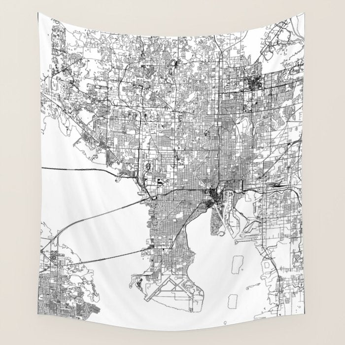 Tampa White Map Wall Tapestry Gallery Image 4