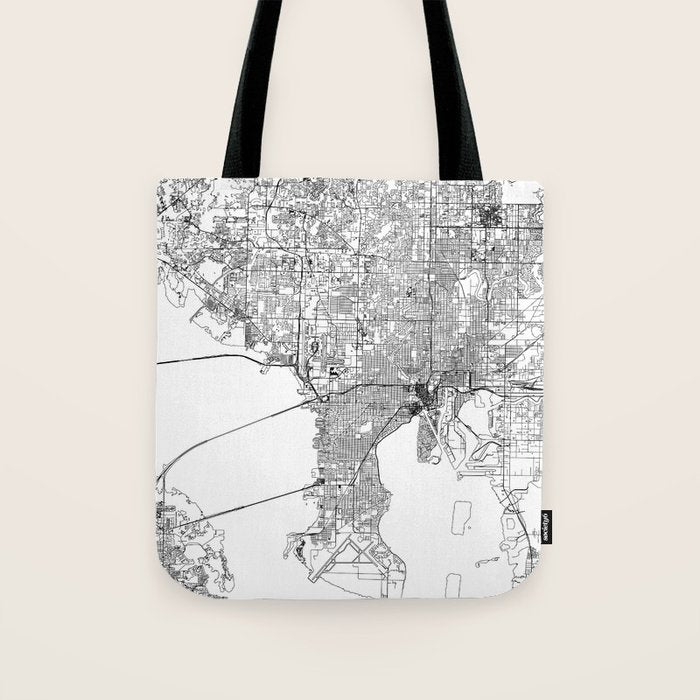 Tampa White Map Tote Bag