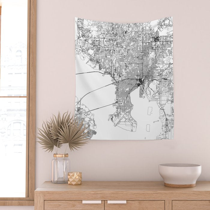 Tampa White Map Wall Tapestry Gallery Image 2