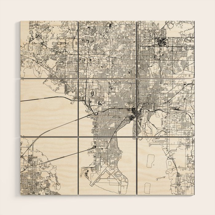 Tampa White Map Wood Wall Art Gallery Image 1