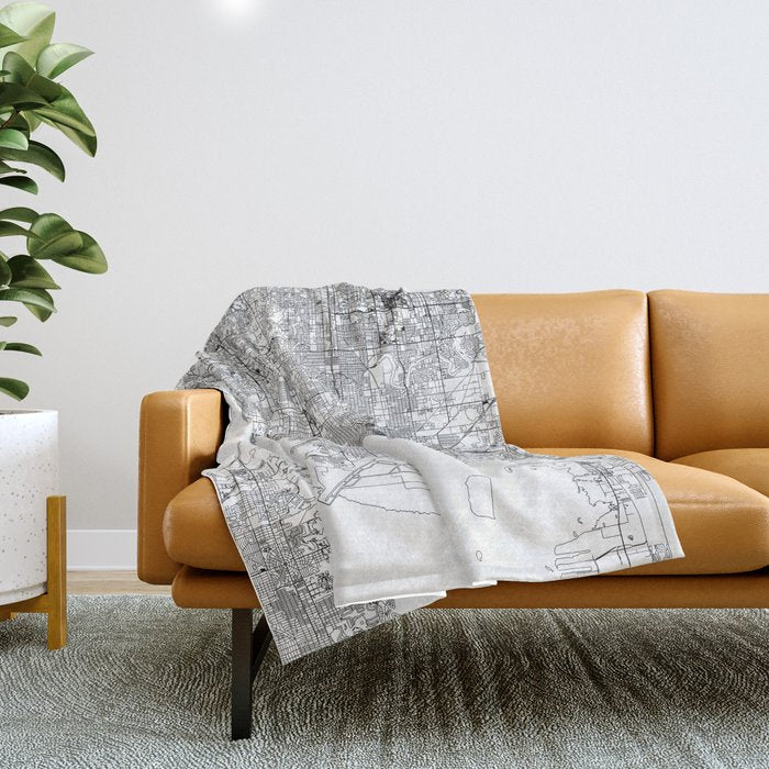Tampa White Map Throw Blanket Gallery Image 1
