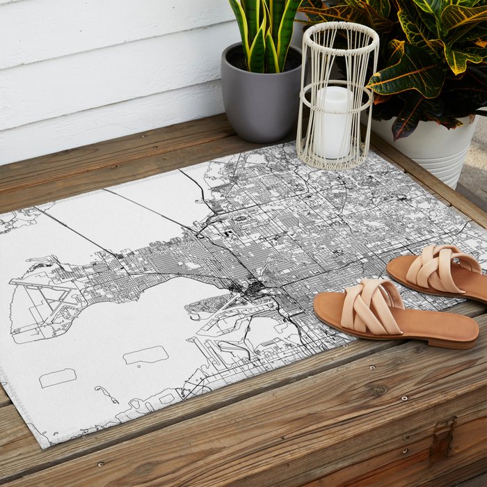 Tampa White Map Outdoor Rug Gallery Image 2