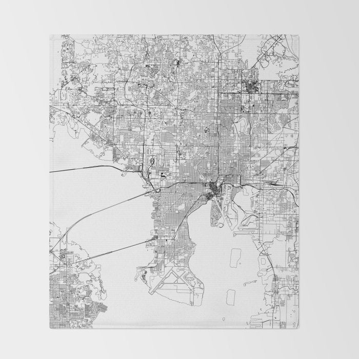 Tampa White Map Throw Blanket Gallery Image 2