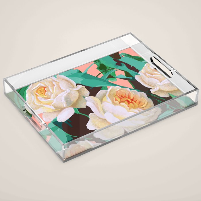Tropical & White Blossom #painting #tropical #botanical Acrylic Tray Gallery Image 1