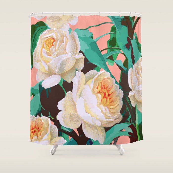 Tropical & White Blossom #painting #tropical #botanical Shower Curtain Gallery Image 1