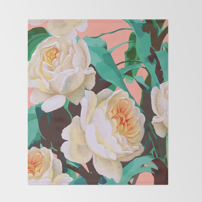 Tropical & White Blossom #painting #tropical #botanical Throw Blanket Gallery Image 2