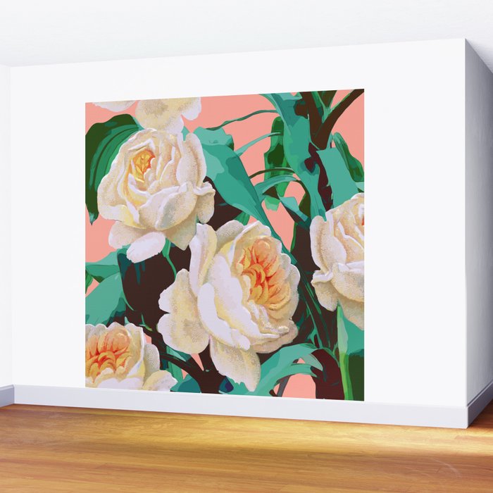 Tropical & White Blossom #painting #tropical #botanical Wall Mural Gallery Image 2