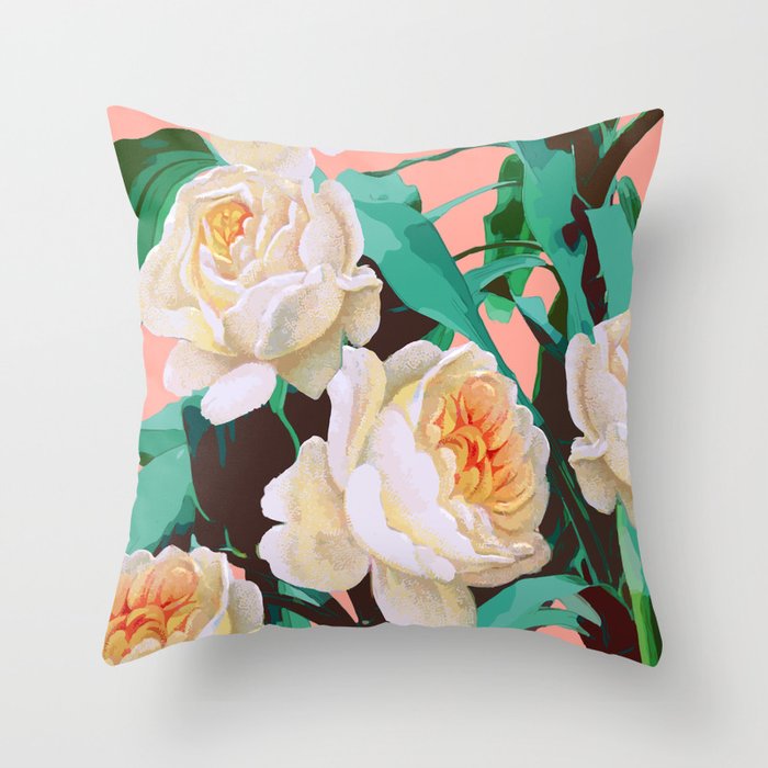 Tropical & White Blossom #painting #tropical #botanical Throw Pillow Gallery Image 1