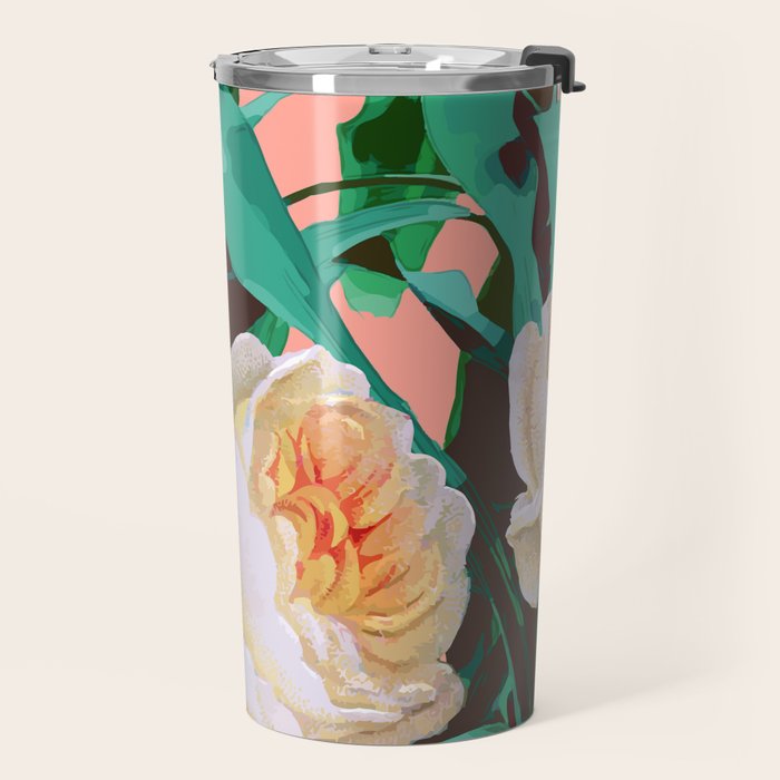 Tropical & White Blossom #painting #tropical #botanical Travel Mug Gallery Image 2