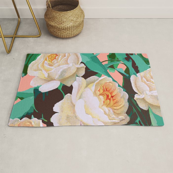 Tropical & White Blossom #painting #tropical #botanical Rug Gallery Image 1